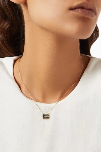 UAE Flag Ruby Tsavorite Diamond Necklace in 18kt Yellow Gold