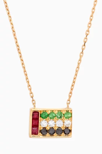 UAE Flag Ruby Tsavorite Diamond Necklace in 18kt Yellow Gold