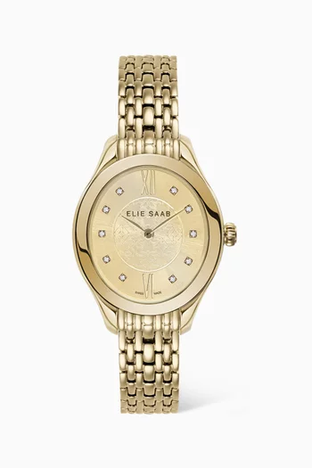 Mystere D'Elie Elegance Swiss Diamond Gold-plated Watch, 28mm