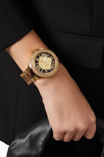 ساعة كاميل كرونوغراف كوارتز كبيرة الحجم مرصعة بأحجار بافيه ستانلس ستيل وأسيتات، 43 مم