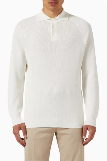 Polo Sweater in Ribbed Cotton