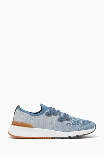 Low Top Sneakers in Perforated Cotton Knit