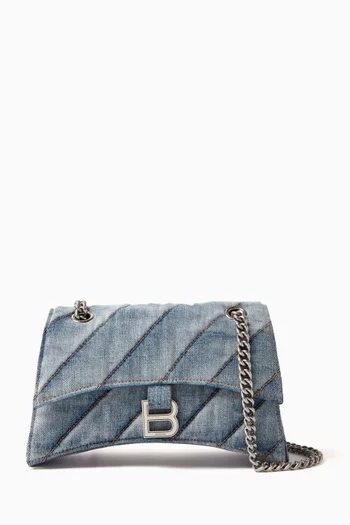 Small Crush Chain Shoulder Bag in Quilted Denim