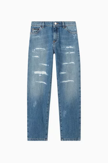 Distressed Washed Jeans in Denim