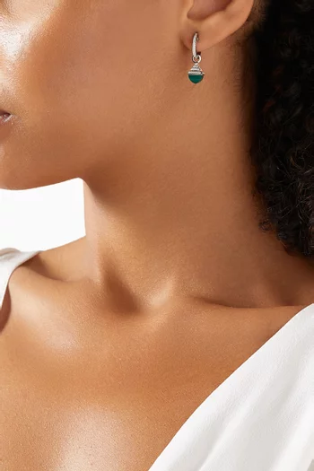 أقراط كلوي ريف متدلية متوسطة ومرصعة بالماس وعقيق أخضر ذهب أبيض عيار 18