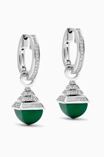 أقراط كلوي ريف متدلية متوسطة ومرصعة بالماس وعقيق أخضر ذهب أبيض عيار 18