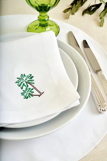 مناديل بتطريز نباتات كتان، 4 قطع