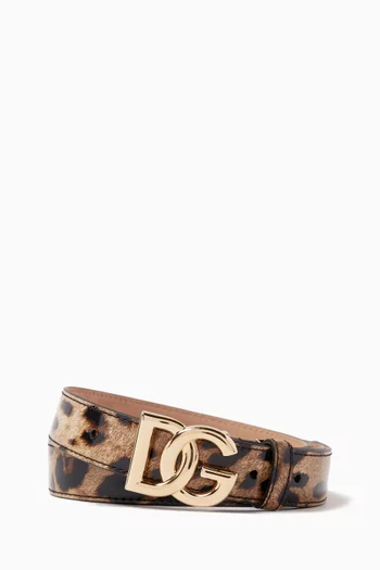 x KIM Belt with DG Logo in Leopard-print Glossy Leather, 25mm