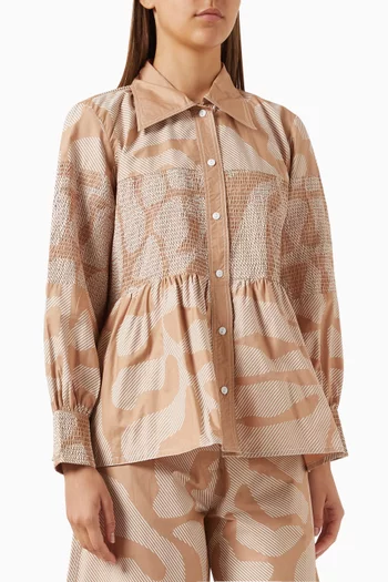 Printed Ruched Shirt in Cotton