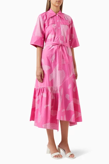 Printed Pleated Midi Dress in Cotton