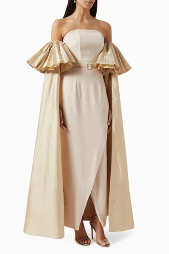 Camilla Off-shoulder Maxi Dress in Silk-taffeta & Crepe