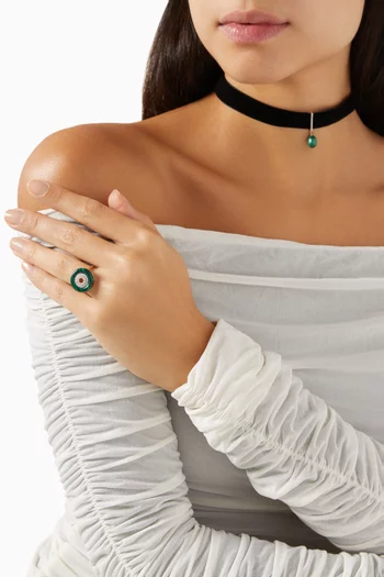 Donut Malachite & Diamond Ring in 14kt Gold