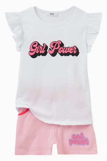 شورت بطبعة عبارة Girl power قطن