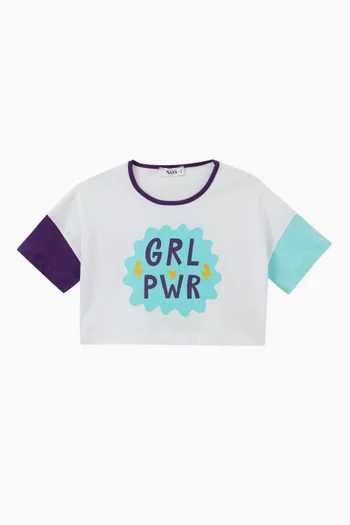 Slogan Cropped T-shirt in Cotton