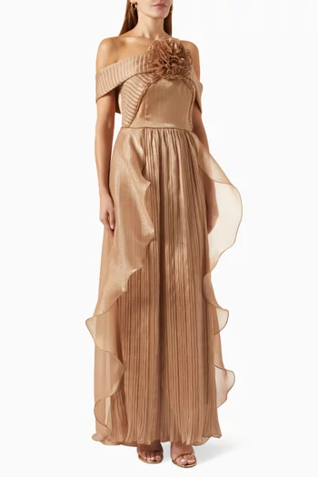 Pleated Off-The-Shoulders Gown