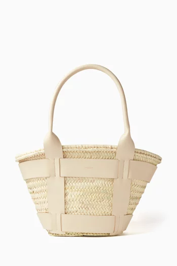 Medium Santorini Tote Bag in Raffia & Leather