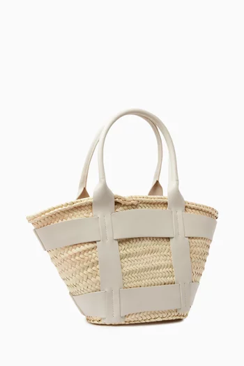 Medium Santorini Tote Bag in Raffia & Leather
