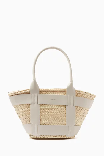 Medium Santorini Tote Bag in Raffia & Leather