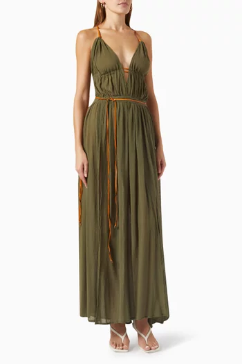 Pomolche Leather-trimmed Maxi Dress in Cotton-gauze