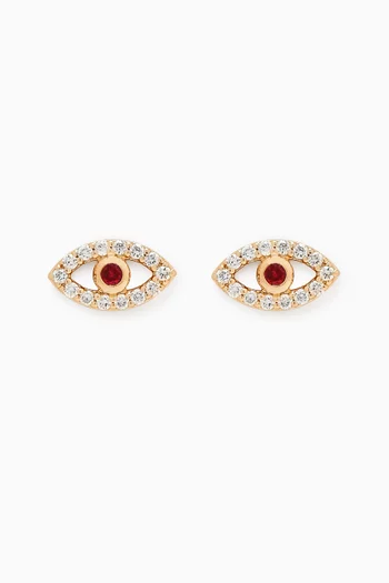 Evil Eye Ruby & Diamond Stud Earrings in 18kt Gold