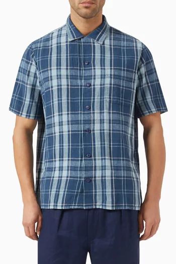 Short Sleeved Chequered Sport Shirt in Cotton
