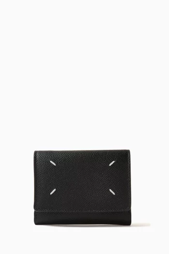 Zip Compact Tri-Fold Wallet in Calfskin Leather