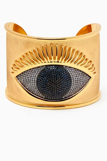 Evil Eye Crystal Cuff in 24kt Gold-plated Bronze