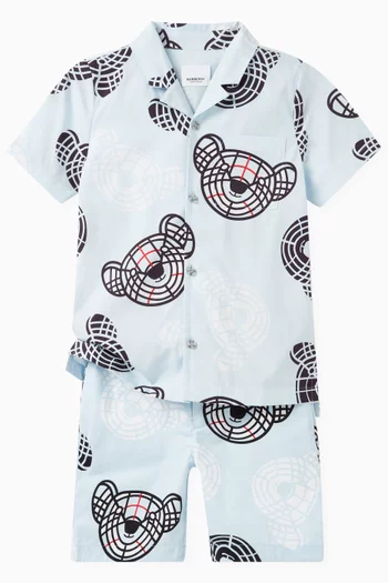 Thomas Bear Print Shirt in Stretch Cotton Poplin