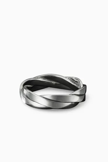 DY Helios™ Band Ring with Pavé Black Diamonds in Sterling Silver, 6mm