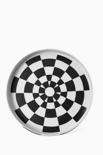 Large Damier Round Platter in Fine Porcelain