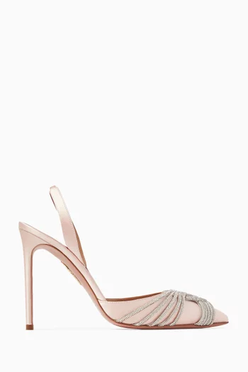 حذاء كلاسيك جاتسبي مرصع بالكريستال بسير خلفي وكعب 105 مم ستان