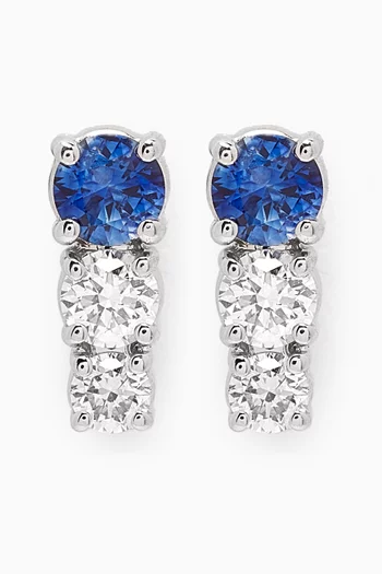 Petite Trio Blue Sapphire & Diamond Bar Earrings in 18kt White Gold