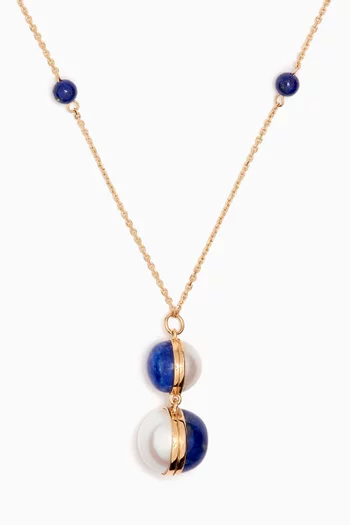 Kiku Glow Sphere Pearl & Lapis Lazuli Necklace in 18kt Gold