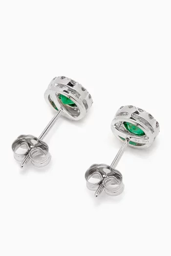 Round Emerald & Diamonds Earrings in 18kt White Gold