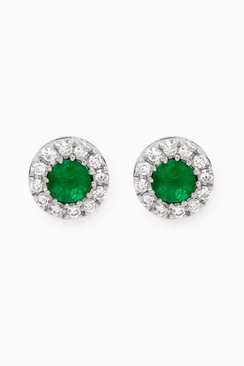 Round Emerald & Diamonds Earrings in 18kt White Gold