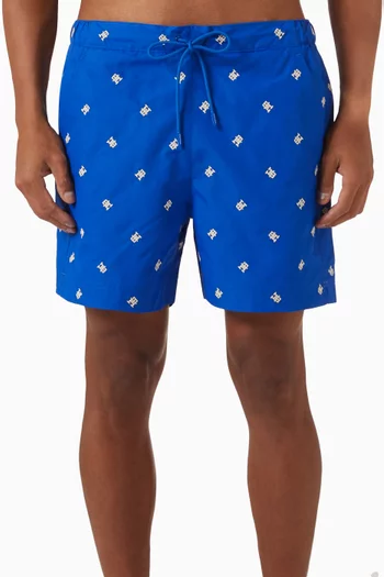All-over Monogram Embroidered Mid-length Swim Shorts