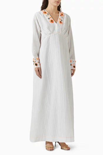 Embroidered Maxi Kaftan in Cotton & Linen