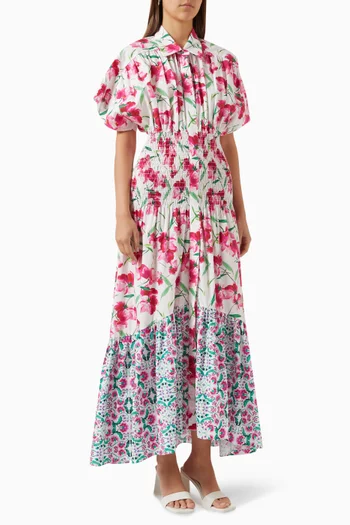 فستان كارولينا بنمط قميص طويل بنقشة زهور قطن