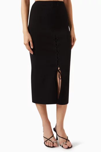 Lace-up Midi Skirt in Viscose-blend Knit