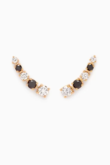 Half Moon Black & White Diamond Bar Earrings in 18kt Yellow Gold
