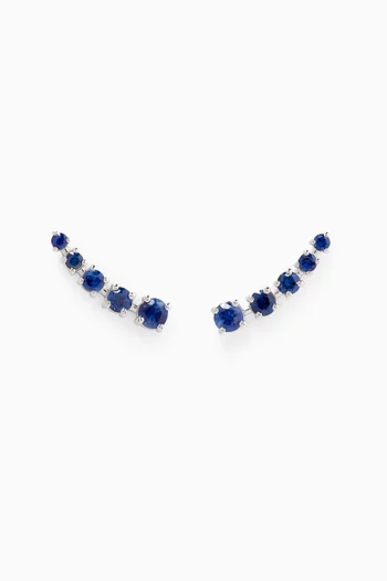 Half Moon Sapphire Bar Earrings in 18kt White Gold