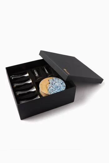 Istikana Cups with Saucers & Spoons in Porcelain & Glass, Set of 6