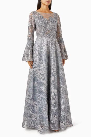 Illusion Bell-sleeve Gown