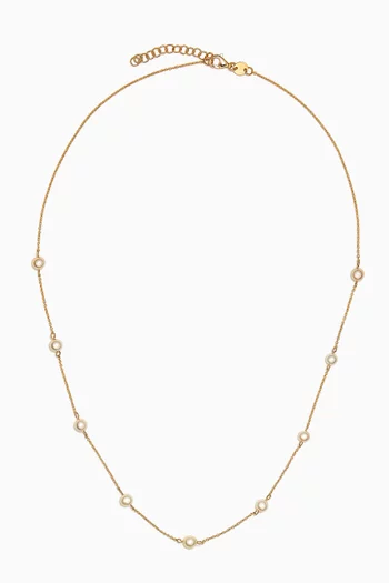 Kiku Pearl Station Necklace in 18kt Gold