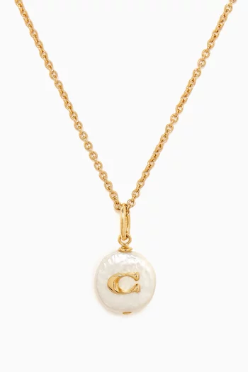 Signature Coin Pearl Necklace in Metal