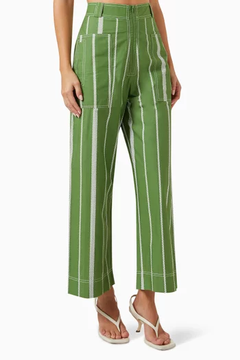 Striped Straight-fit Pants in Cotton-poplin