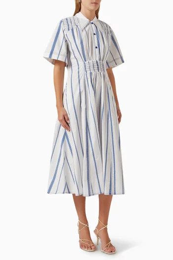 Striped Midi Dress in Cotton-poplin