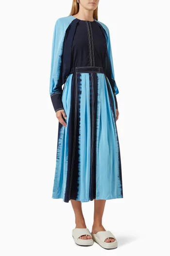Pleated Flap-sleeve Midi Dress in Silk-crepe