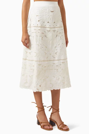 Blaire Broderie-anglaise Midi Skirt in Organic Cotton