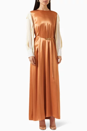 Belted maxi Dress in Satin